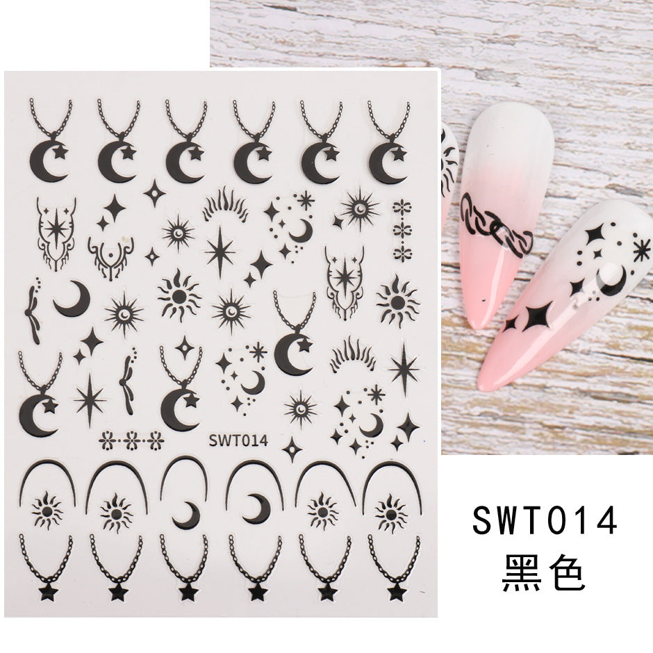 VAL009  Nail art stickers wholesale ins hot hot stamping silver star and moon wings angel love chain valentine's day nail stickers