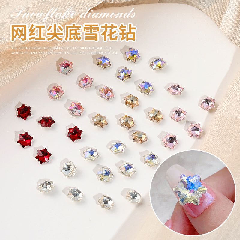 NDE067 Nail high-quality snowflake diamond pointed bottom special-shaped diamond three-dimensional versatile light luxury burst crystal nail accessories