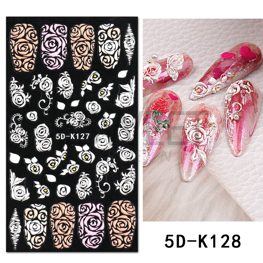 VAL032 Hot Valentine's Day Nail Art Stickers Wholesale Internet Celebrity 5D Embossed Nail Stickers Rose Butterfly Heart