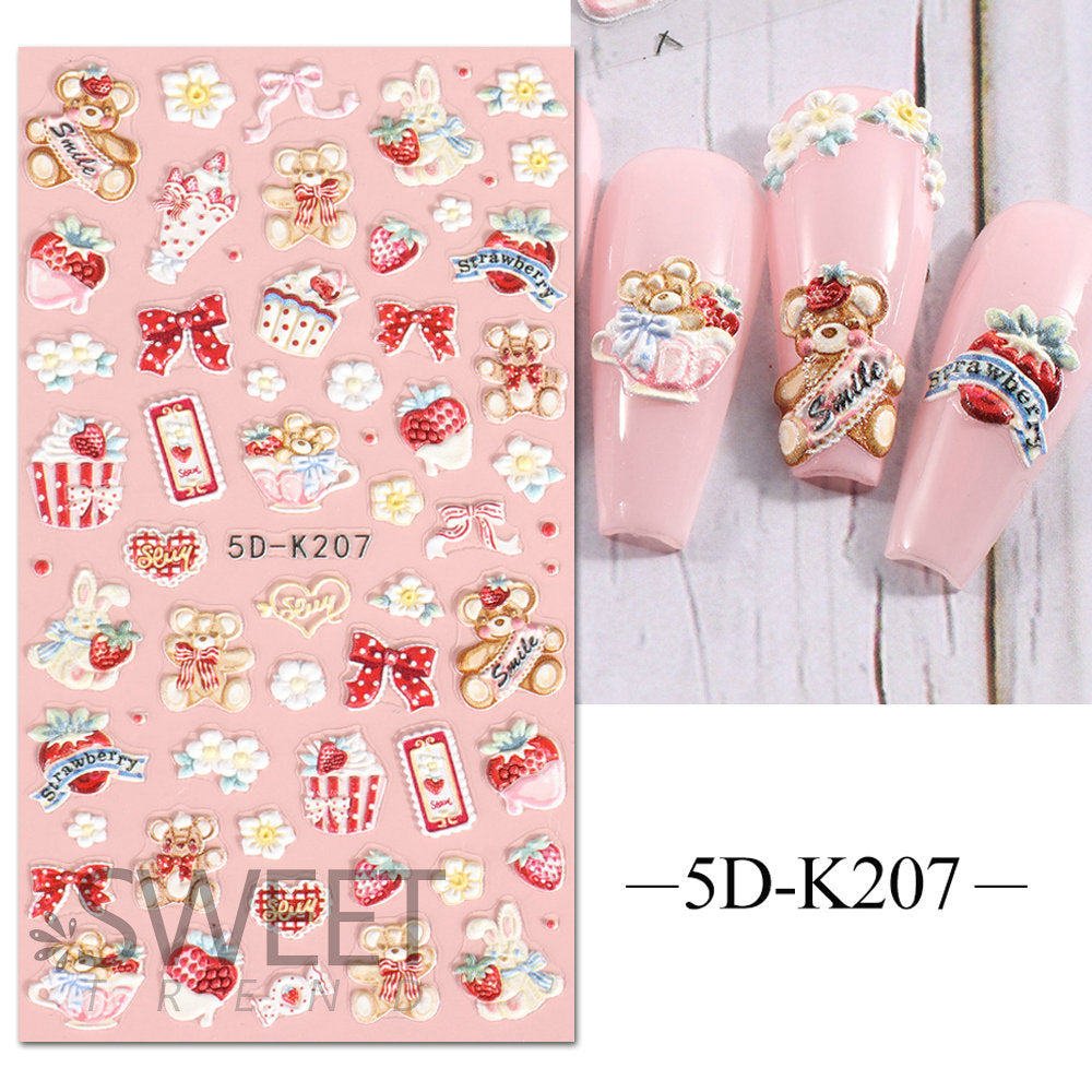 VAL001  Nail art stickers wholesale 5D embossed nail stickers cartoon cute love bow bunny nail art stickers