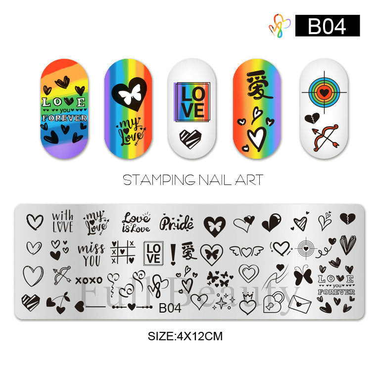 VAL036 New Nail Art Printing Small Long Steel Plate Valentine's Day Love DIY Painted Printing Stainless Steel Nail Printing Plate