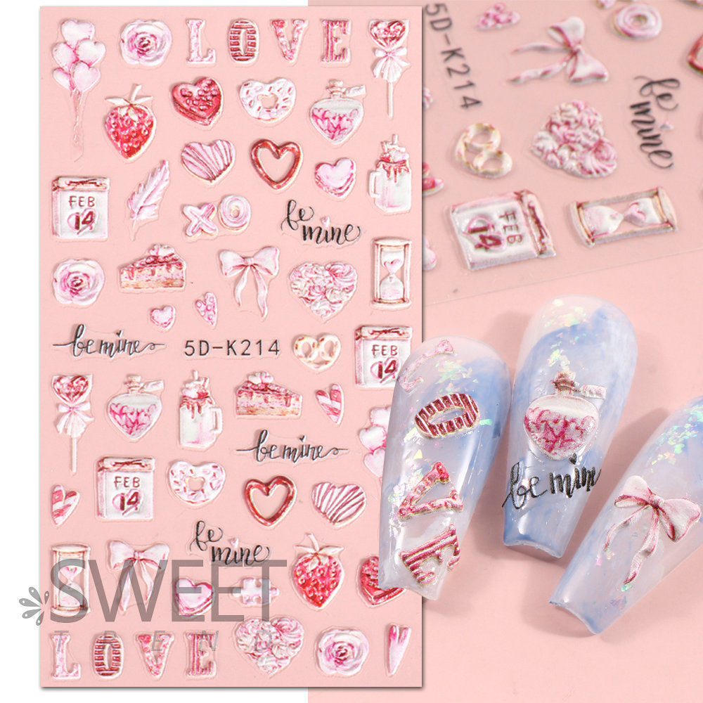 VAL001  Nail art stickers wholesale 5D embossed nail stickers cartoon cute love bow bunny nail art stickers