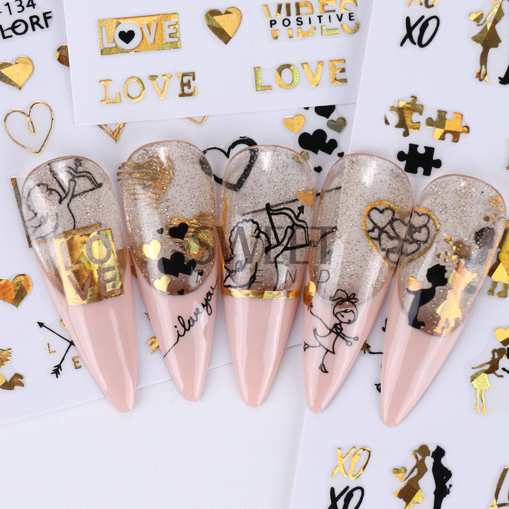 VAL005  New manicure stickers hot stamping simple Valentine's Day series rose love lines nail stickers decoration wholesale