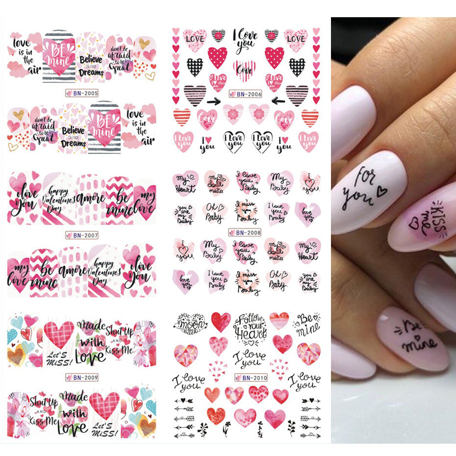 VAL035  New nail art stickers ins European and American Valentine's Day love lip print letter series nail watermark stickers