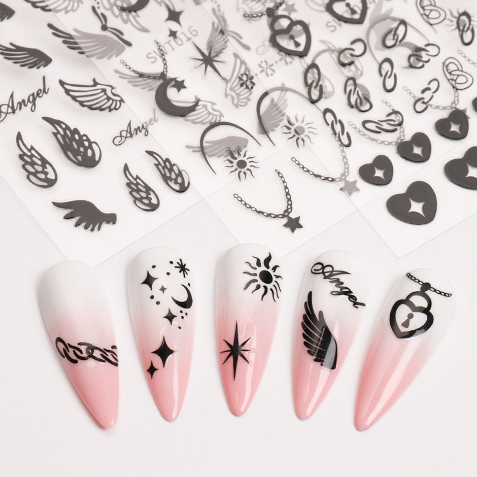 VAL009  Nail art stickers wholesale ins hot hot stamping silver star and moon wings angel love chain valentine's day nail stickers