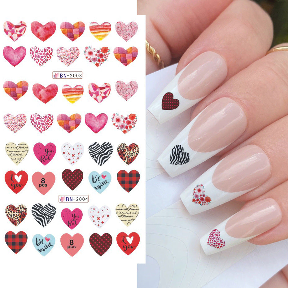 VAL003  New nail art stickers ins European and American Valentine's Day love lip print letters donut watermark nail stickers