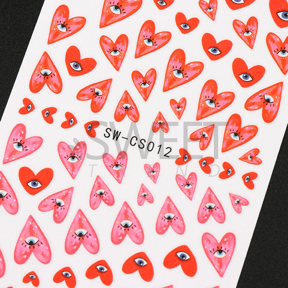 VAL024  Valentine's Day Nail Art Stickers Wholesale Ins Hot Red Heart Devil Eyes Nail Stickers 3D Nail Stickers