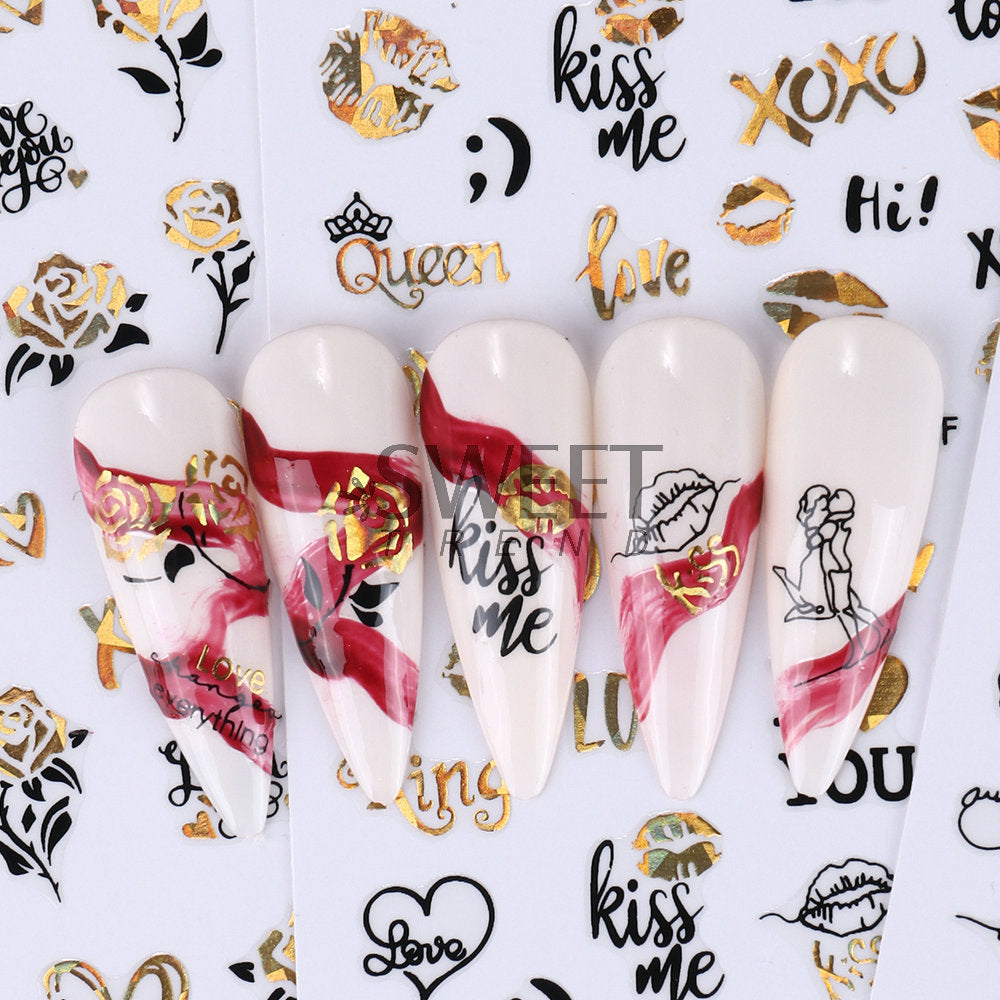 VAL005  New manicure stickers hot stamping simple Valentine's Day series rose love lines nail stickers decoration wholesale