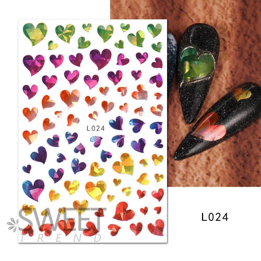 VAL013  Nail Art Stickers Wholesale Ins Hot Style Color Laser Heart Animal Leopard Print 3D Nail Decal Valentine's Day Manicure