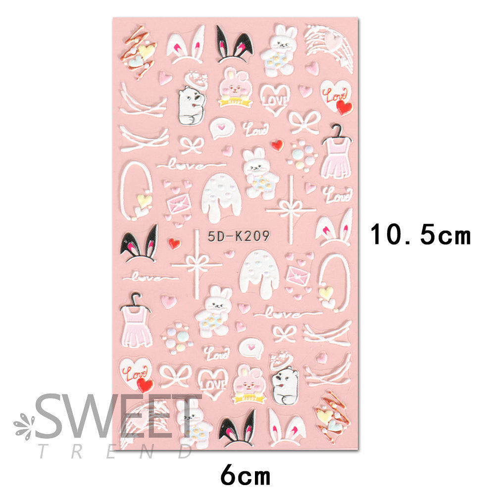 VAL001  Nail art stickers wholesale 5D embossed nail stickers cartoon cute love bow bunny nail art stickers