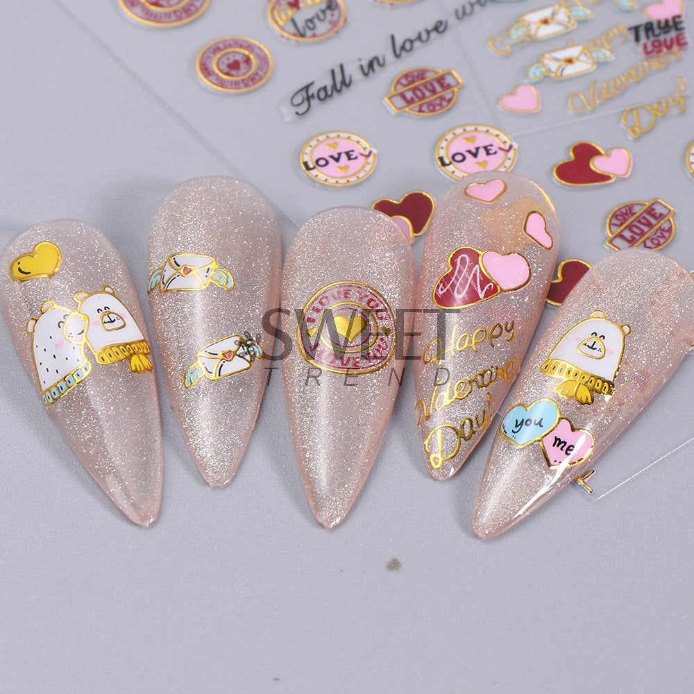 VAL015  New Valentine's Day Nail Art Stickers Bronzing Heart Cupid Lips Black Swan Adhesive Nail Decals