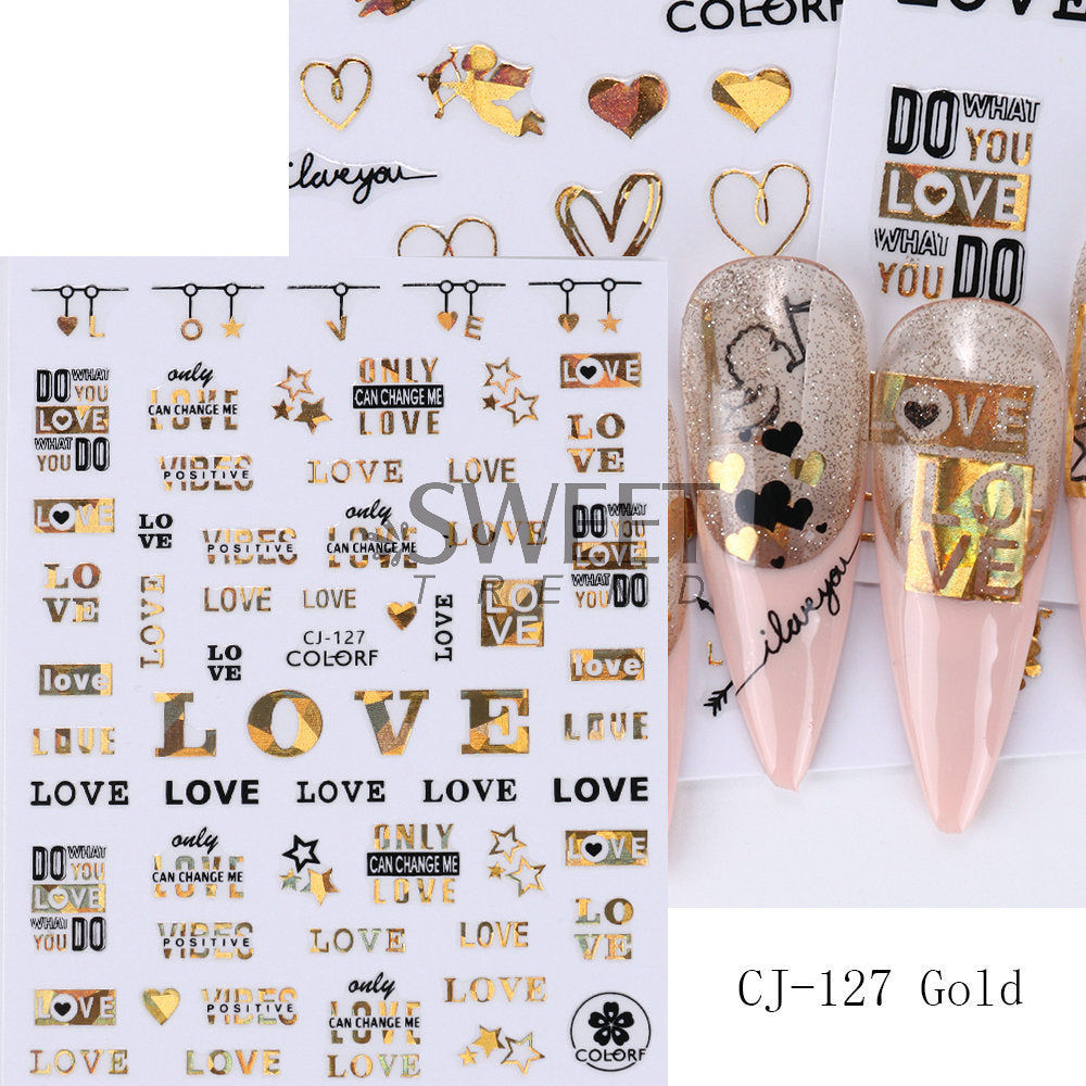 VAL005  New manicure stickers hot stamping simple Valentine's Day series rose love lines nail stickers decoration wholesale