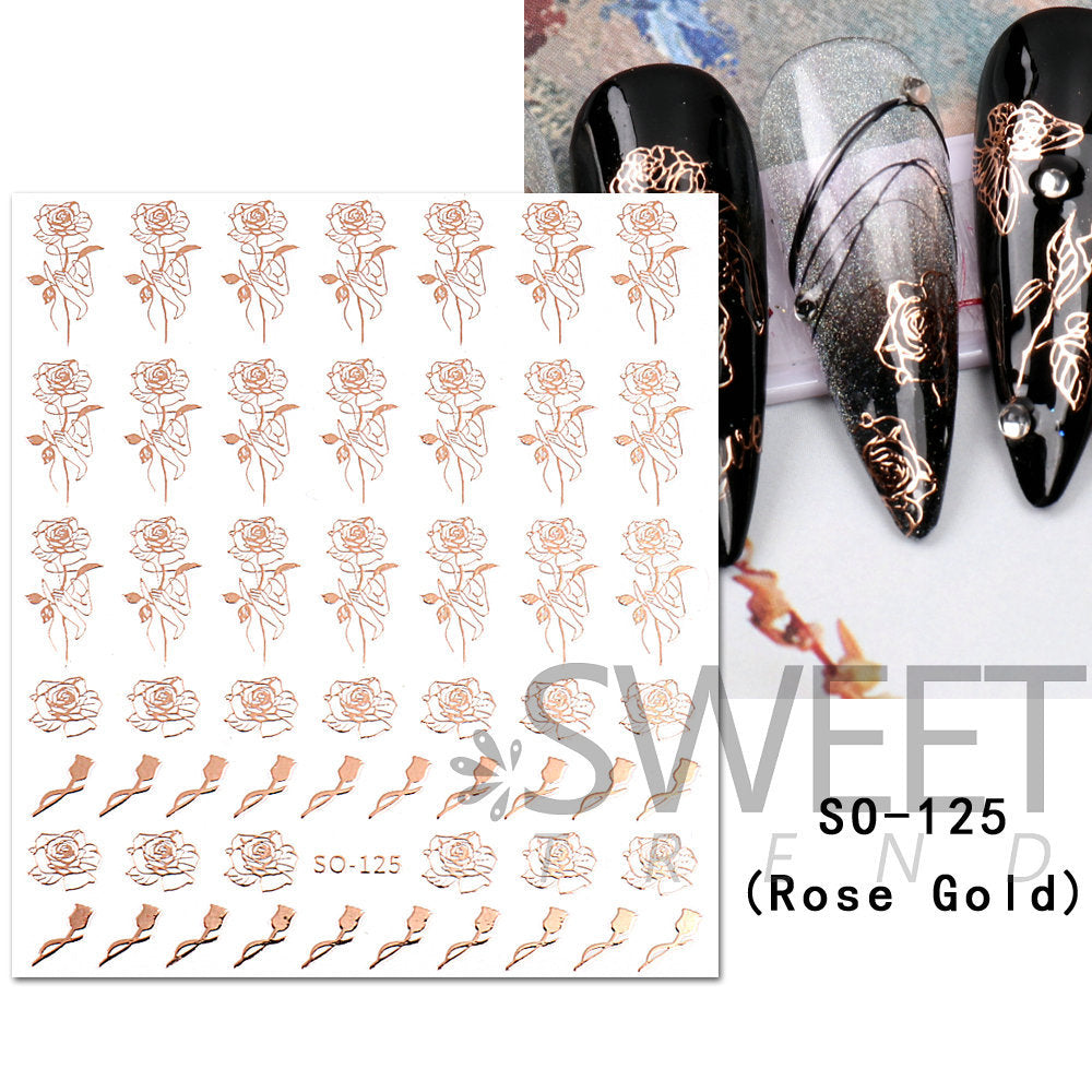 VAL031  Nail Art Stickers Wholesale Ins Hot Gold Bronzing Rose Gold Valentine's Day Nail Stickers Rose Butterfly Stickers