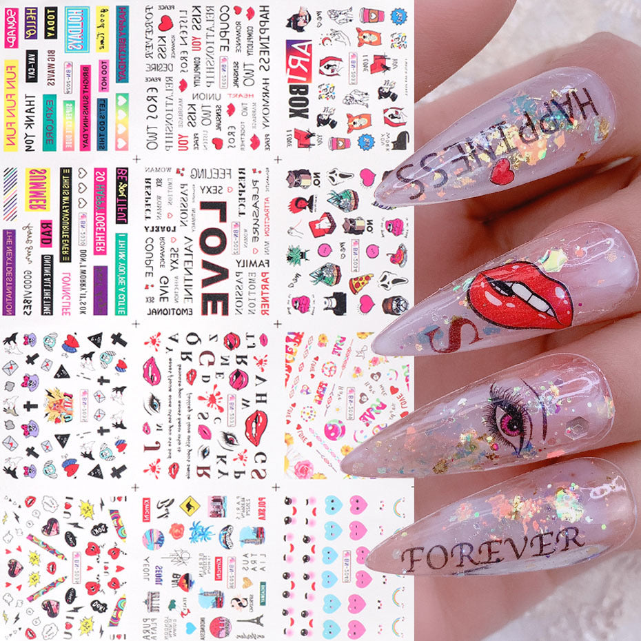 VAL034  Nail Art Stickers ins European and American Valentine's Day Love Steam Bubble Lip Print Letters Water Transfer Nail Stickers