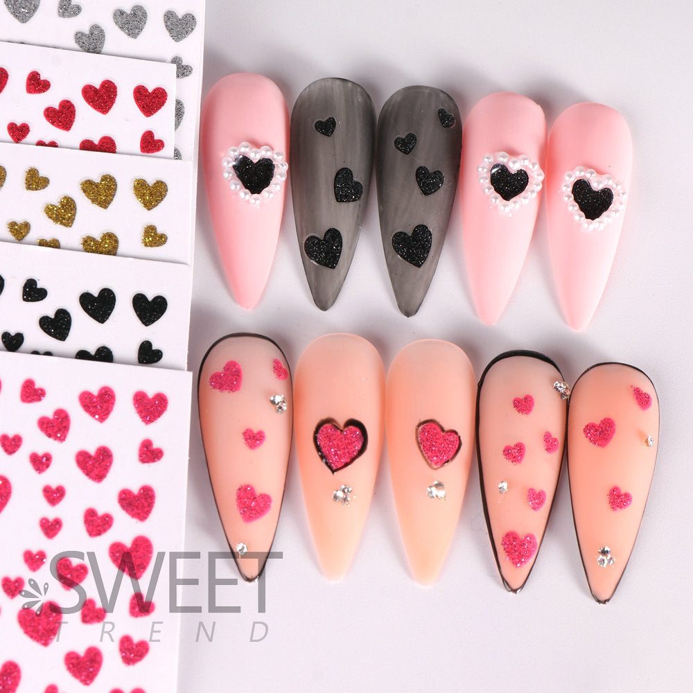 VAL027 Valentine's Day Nail Art Stickers Wholesale BLE Love Glitter Nail Stickers Gold and Silver Color Nail Decals nail