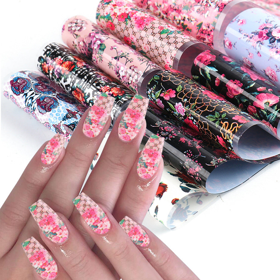 VAL020  Nail art stickers ins Valentine's Day retro floral nail starry sky transfer sticker rose lace paper nail