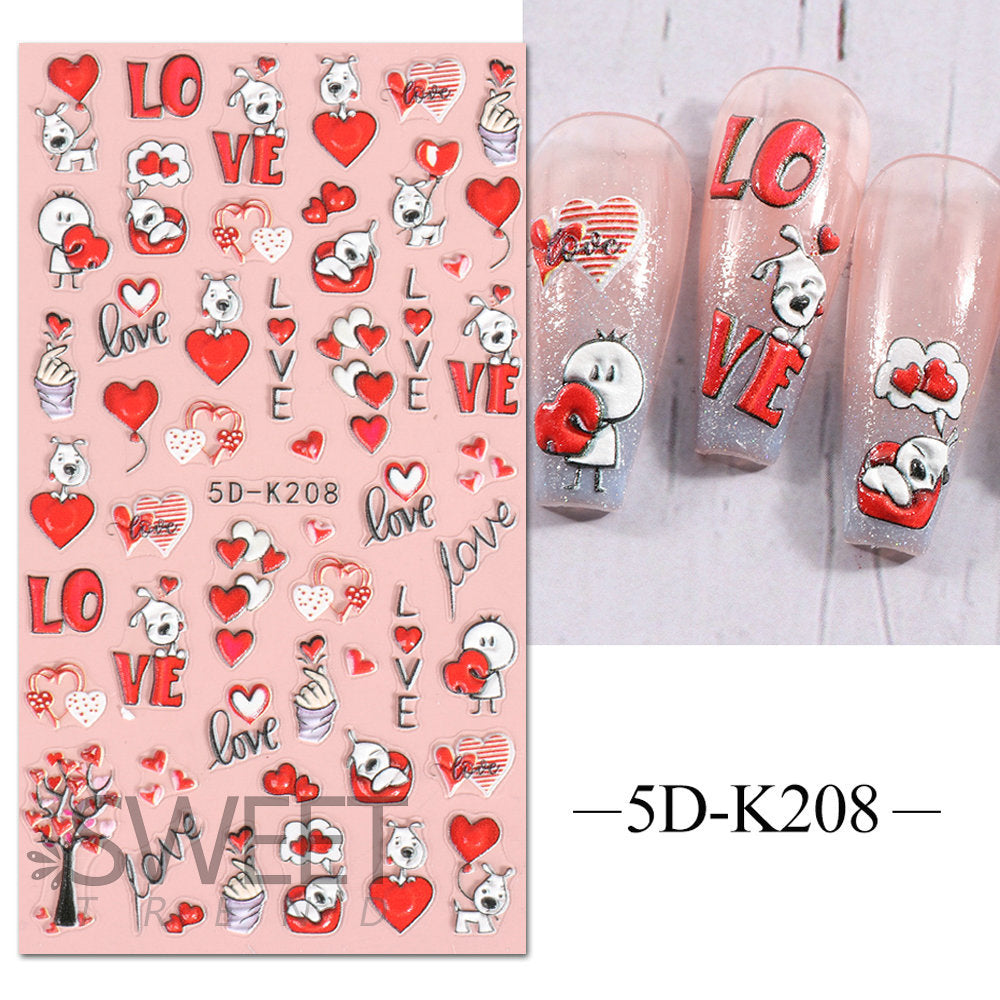 VAL001  Nail art stickers wholesale 5D embossed nail stickers cartoon cute love bow bunny nail art stickers