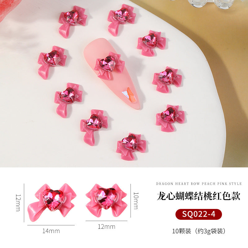 NDE073 Bowknot Nail Art Jewelry, Heart Bowknot Sticker Diamond Spice Girl Nail Art Jewelry