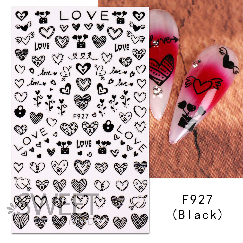 VAL016  Valentine's Day Nail Art Stickers Wholesale Ins Hot Black and White Love Bow Bow Ribbon Nail Stickers