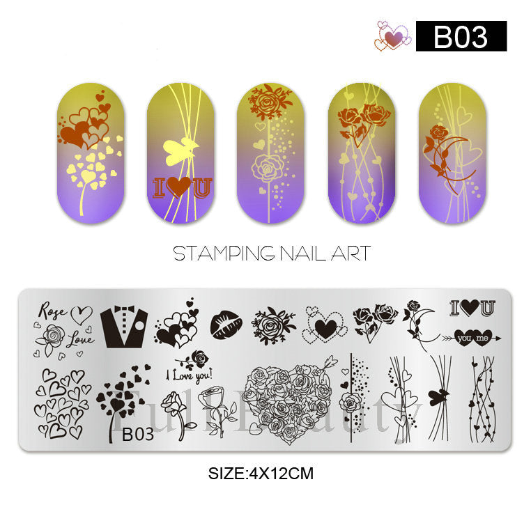 VAL036 New Nail Art Printing Small Long Steel Plate Valentine's Day Love DIY Painted Printing Stainless Steel Nail Printing Plate