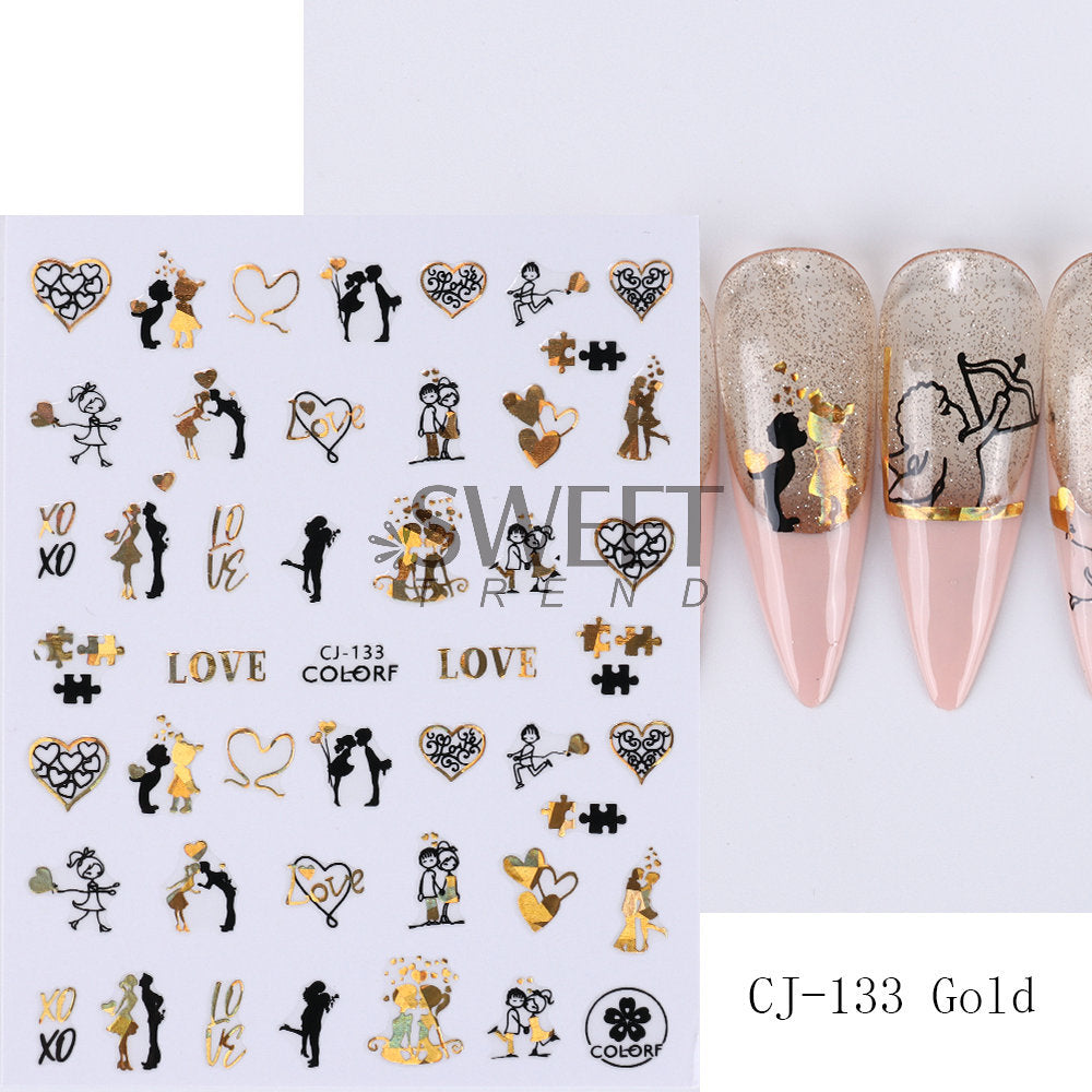 VAL005  New manicure stickers hot stamping simple Valentine's Day series rose love lines nail stickers decoration wholesale