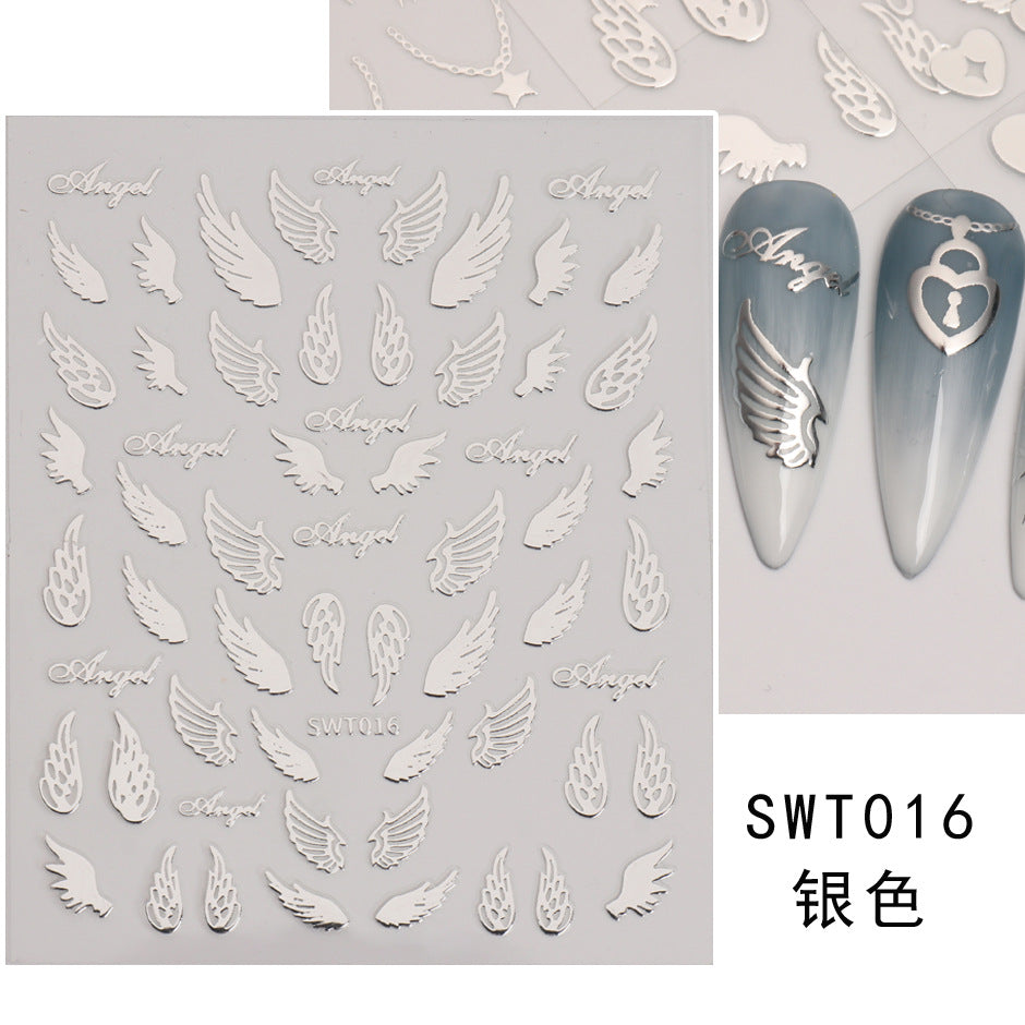 VAL009  Nail art stickers wholesale ins hot hot stamping silver star and moon wings angel love chain valentine's day nail stickers