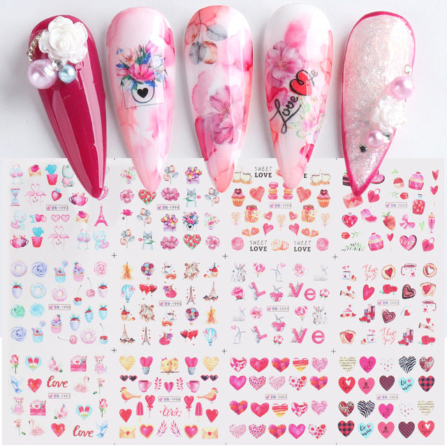 VAL034  Nail Art Stickers ins European and American Valentine's Day Love Steam Bubble Lip Print Letters Water Transfer Nail Stickers