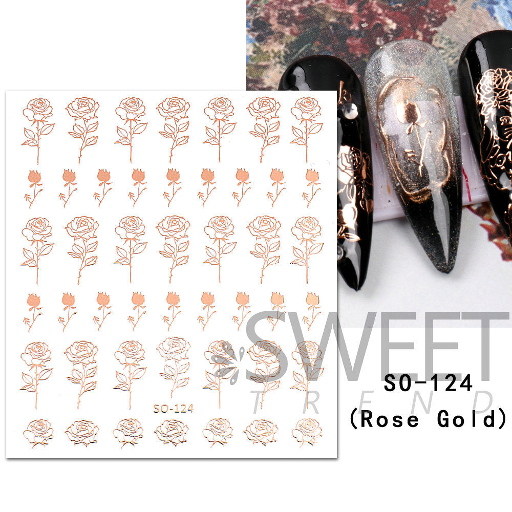 VAL031  Nail Art Stickers Wholesale Ins Hot Gold Bronzing Rose Gold Valentine's Day Nail Stickers Rose Butterfly Stickers