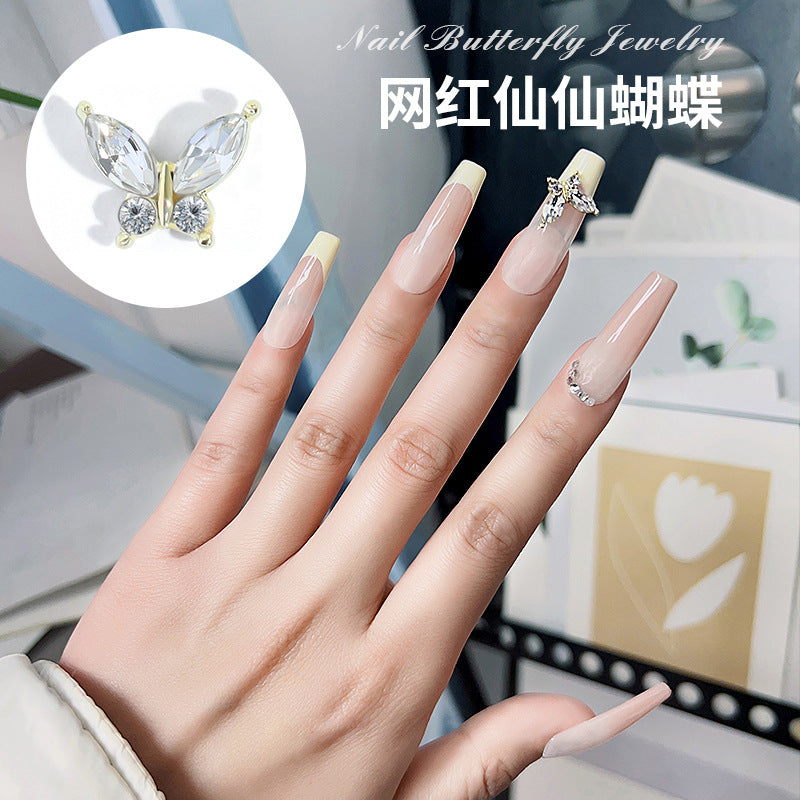 NDE070 Manicure Butterfly Jewelry Drill Super Flash Net Red Diamond Bowknot Gold Gentle Light Luxury Versatile Nail Accessories Wholesale