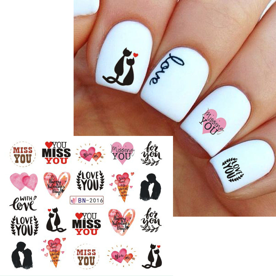 VAL035  New nail art stickers ins European and American Valentine's Day love lip print letter series nail watermark stickers