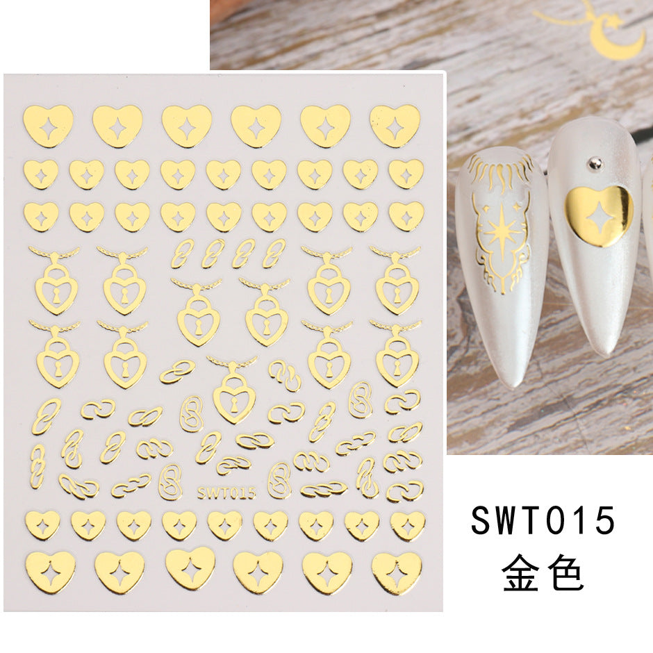 VAL009  Nail art stickers wholesale ins hot hot stamping silver star and moon wings angel love chain valentine's day nail stickers