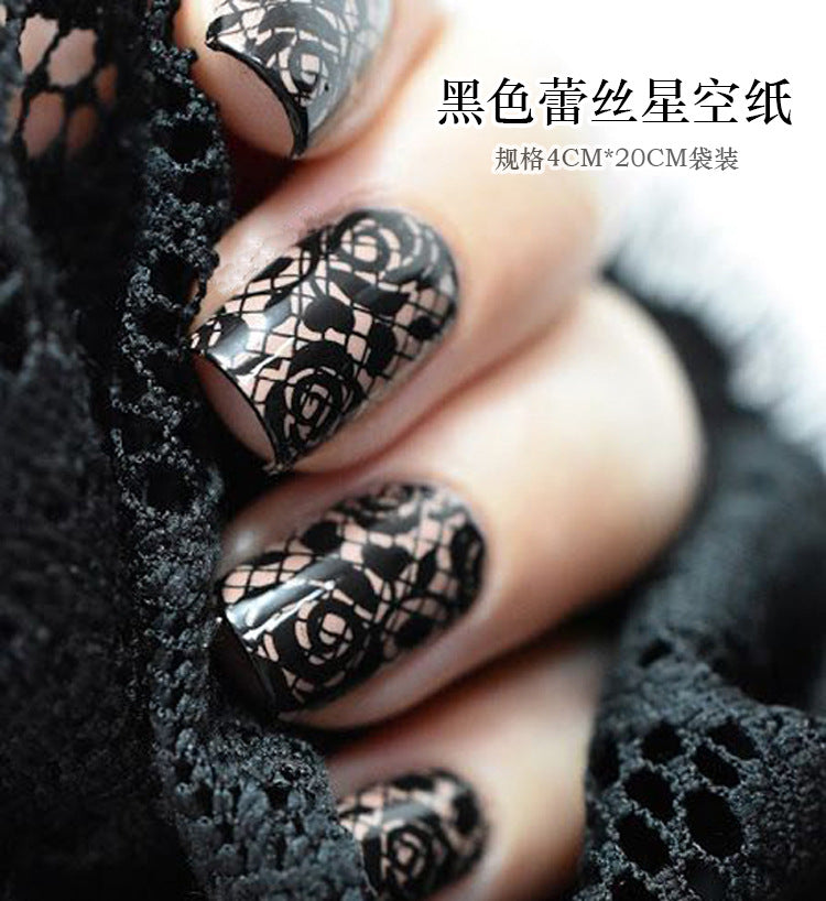 FSMA012 Hot sale manicure black lace starry sky stickers, nail stickers starry sky paper 10 sheets mixed 20cm