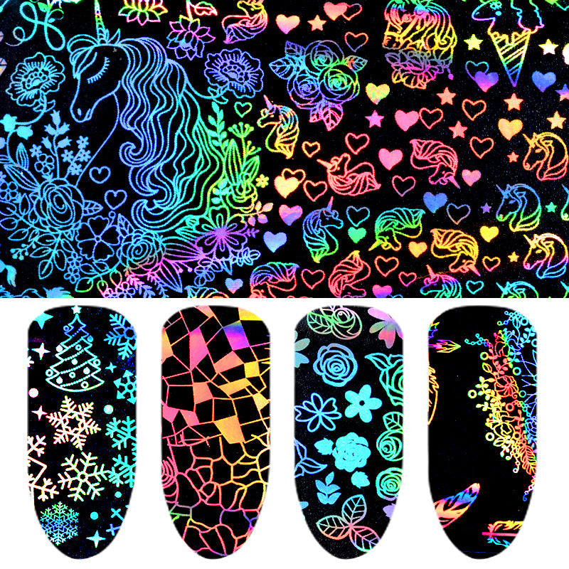 FSMA016 Nail art laser starry sky sticker, heat transfer nail decal magic starry sky paper