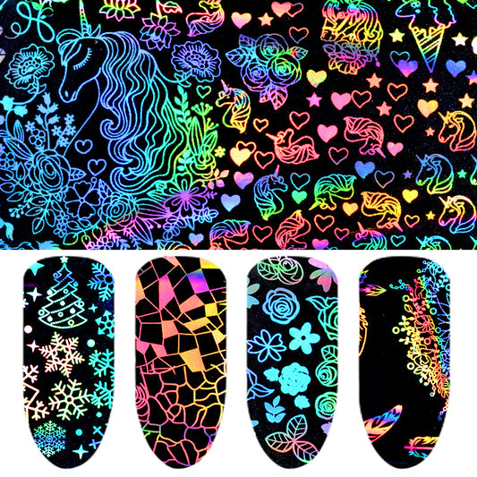 FSMA016 Nail art laser starry sky sticker, heat transfer nail decal magic starry sky paper