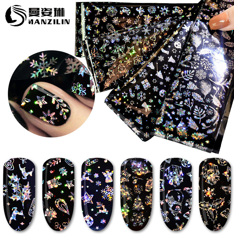 FSMA021 Hot selling nail art Christmas starry sky stickers, heat transfer stickers Christmas snowflake stickers 4 mixed