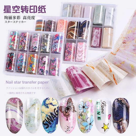 FSMA006 New nail art starry sky transfer sticker, gold foil silk, gold and silver foil mesh 100*4