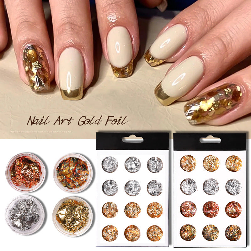 FSMB012 Nail art ultra-thin gold and silver foil paper, 12 grid nail art gold and silver foil, color foil set