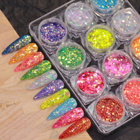 FFMB020 New 12-color mixed high-brightness reflective laser glitter, nail sequins, laser DIY nail decoration sequins