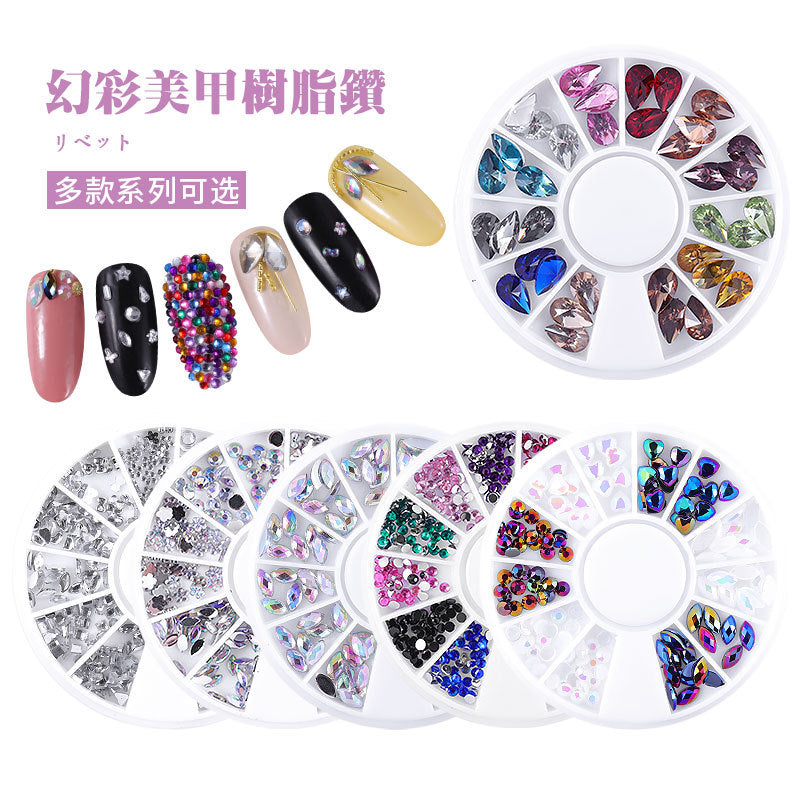 FDME016 Nail Art Ornament Decoration Turntable Box, Soft Pottery Resin Drill Sequins 12 Grid Turntable Collection