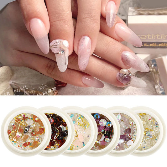 FDMC030 Nail Art Jewelry, Flat Bottom Shaped Diamond, Pearl Metal Ring Mixed Diamond Nail Jewelry