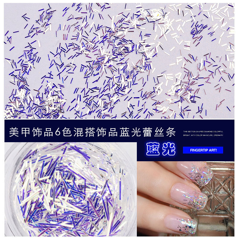 FFMB013 Nail Art Glitter Sequins, 6 Color Set Blu-ray Lace Sequins, Symphony Long and Short Lace Stickers