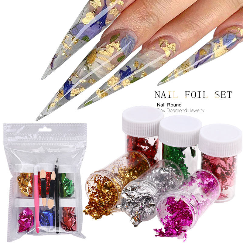 FSMB019 Nail Art Color Gold Foil Wire, Thin Color Double Sided Foil Pack, Nail Color Foil Fragment Set