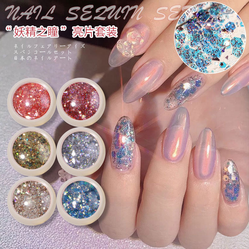 FFMB017 Nail Fairy Eye Sequins, Eye Makeup Sequins, Bright Gradient Nail Glitter Sequins Laser Loose Powder, 6 Pack