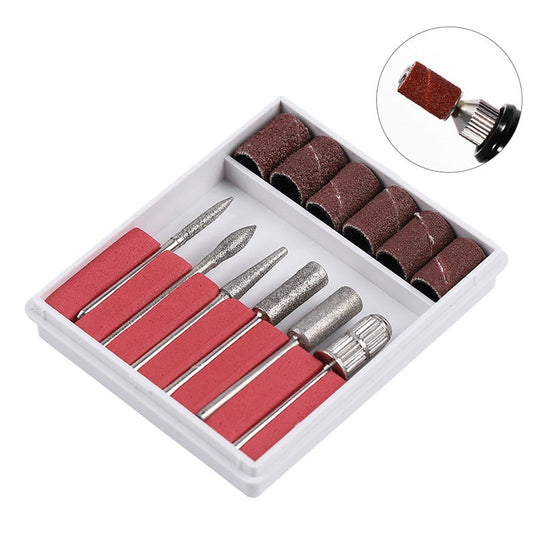 FMT023 Drill Bits six-piece set Stainless steel white sand sand ring set Armor removal grinding head manicure tool