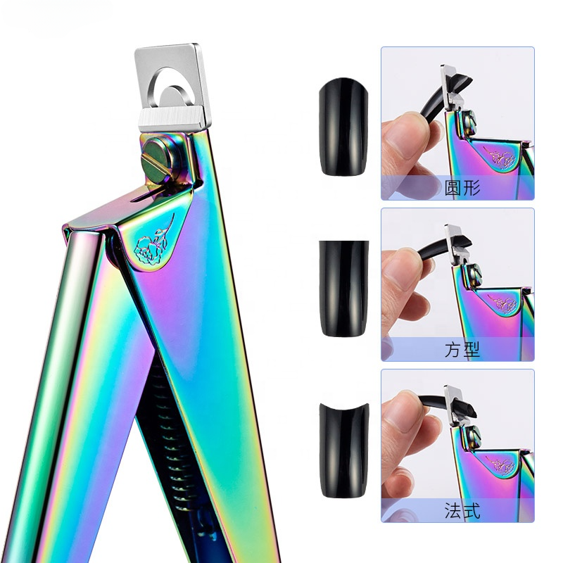 NNC004  Stainless Steel UV Gel False Nail Tips Trimmer Edge Cutter Nail Art Clipper Manicure Tools U Rainbow Gold Silver color