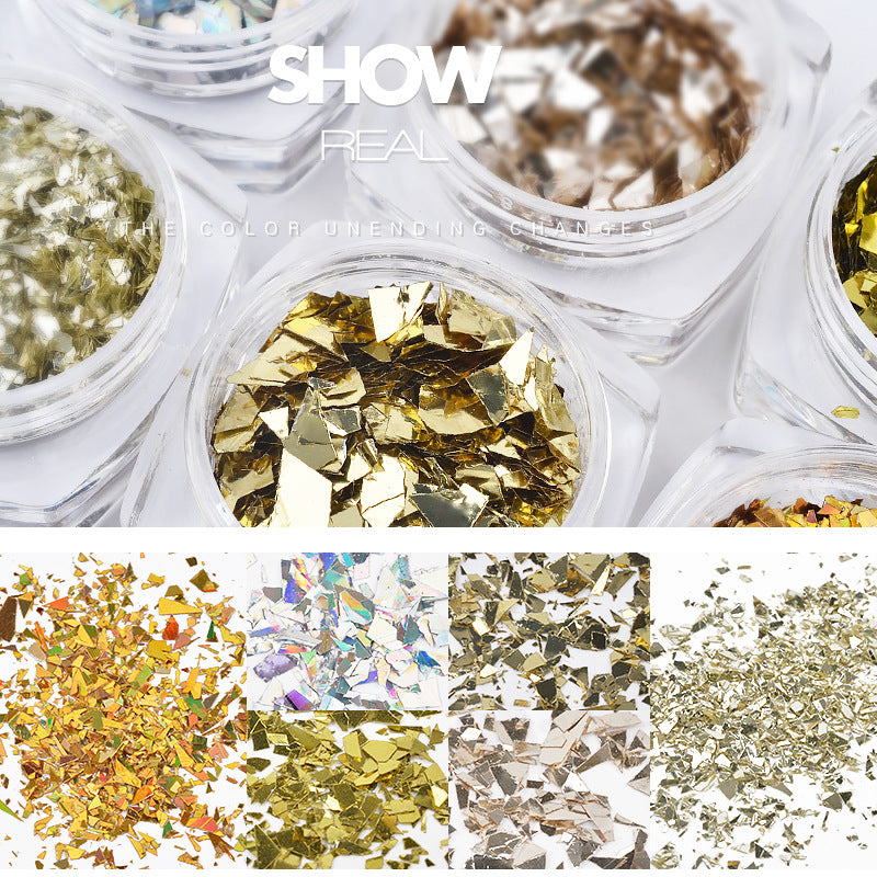 FSMB005 Nail Art Accessories Glass Fragments, New Irregular Gold Foil Tin Foil, Symphony Nail Sequins