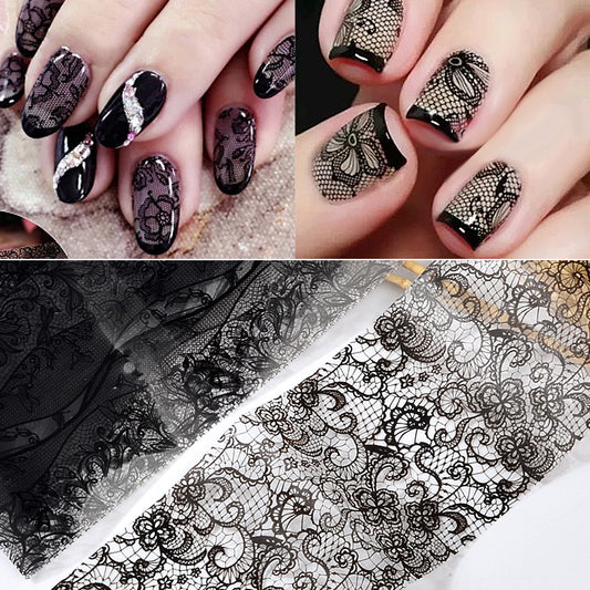 FSMA012 Hot sale manicure black lace starry sky stickers, nail stickers starry sky paper 10 sheets mixed 20cm