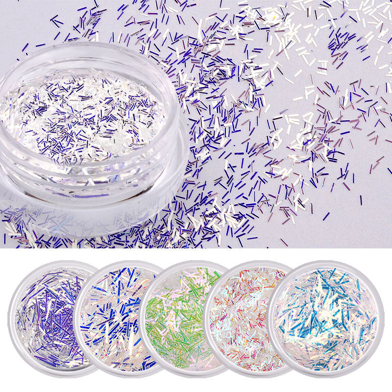 FFMB013 Nail Art Glitter Sequins, 6 Color Set Blu-ray Lace Sequins, Symphony Long and Short Lace Stickers