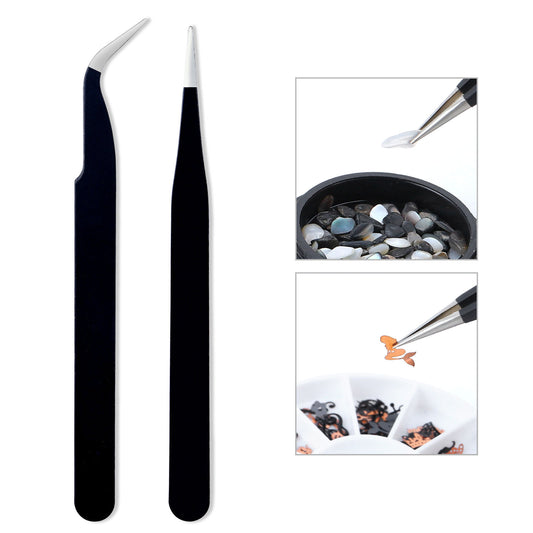 FGMA002 Nail Art Tools, Nail Tweezers, Drilling, Drilling, Drilling Nail Stainless Steel, Elbow, Straight, Tweezers