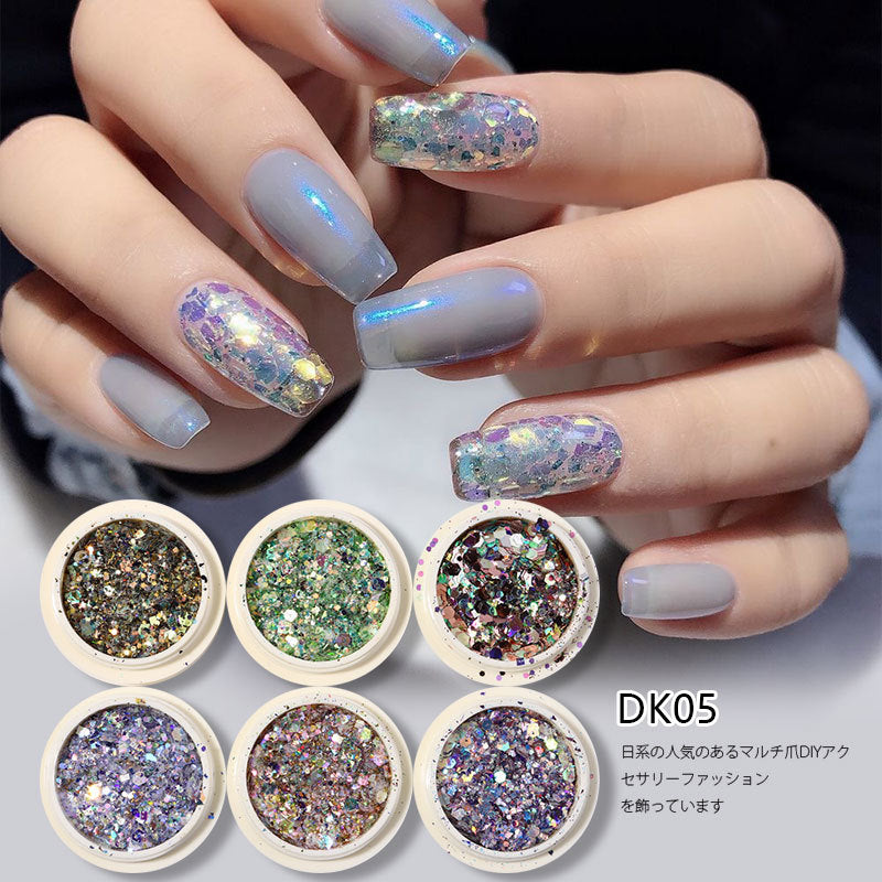 FFMB017 Nail Fairy Eye Sequins, Eye Makeup Sequins, Bright Gradient Nail Glitter Sequins Laser Loose Powder, 6 Pack